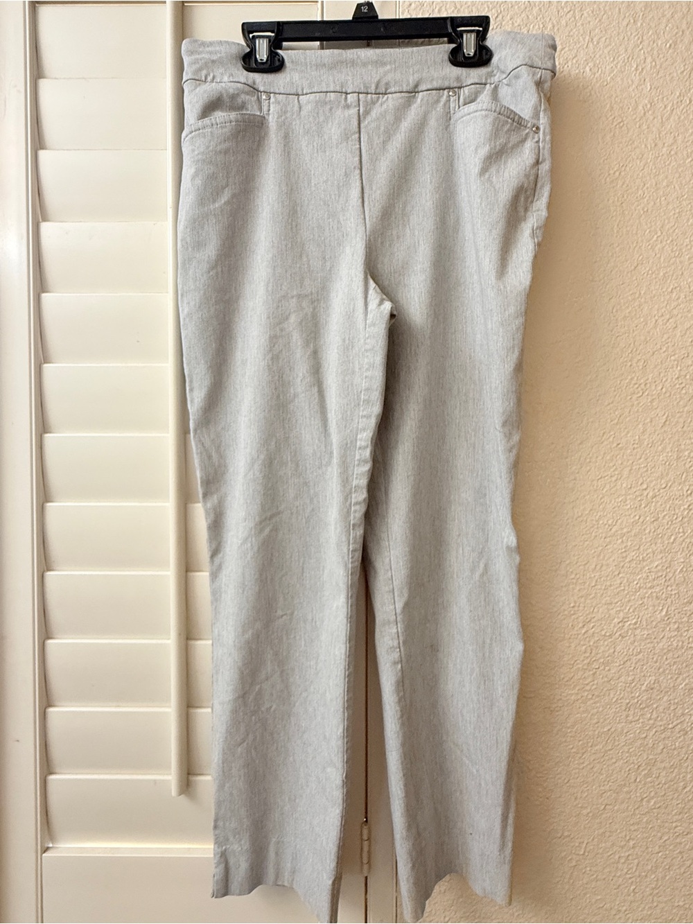 Hilary Radley Light Gray Straight Leg Jeans with Subtle Pocket Detail